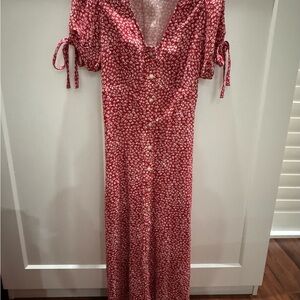 Red Floral Button-Up Dress